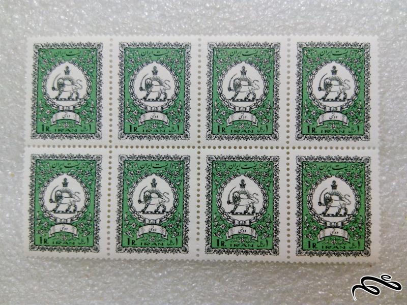۲ بلوک تمبر زیبای ۱ ریال دولتی پهلوی.شیروخورشید (۳۲)+ F