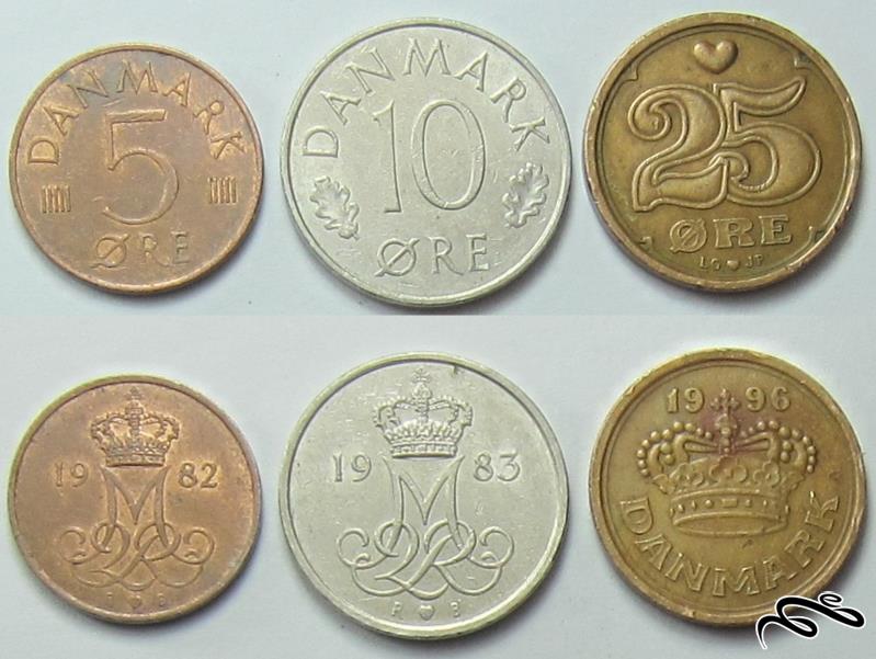 💰 3 سکه قدیمی دانمارک ( 5 و 10 و 25 اوره)