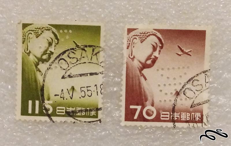 2 تمبر زیبا و باارزش قدیمی ژاپن مهر اوزاکا .باطله سوراخدار (95)0