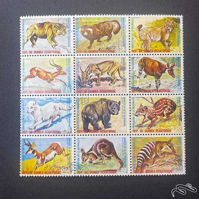 12 تمبر باارزش زیبای بلوکی گینه بی سائو . حیوانات (009)