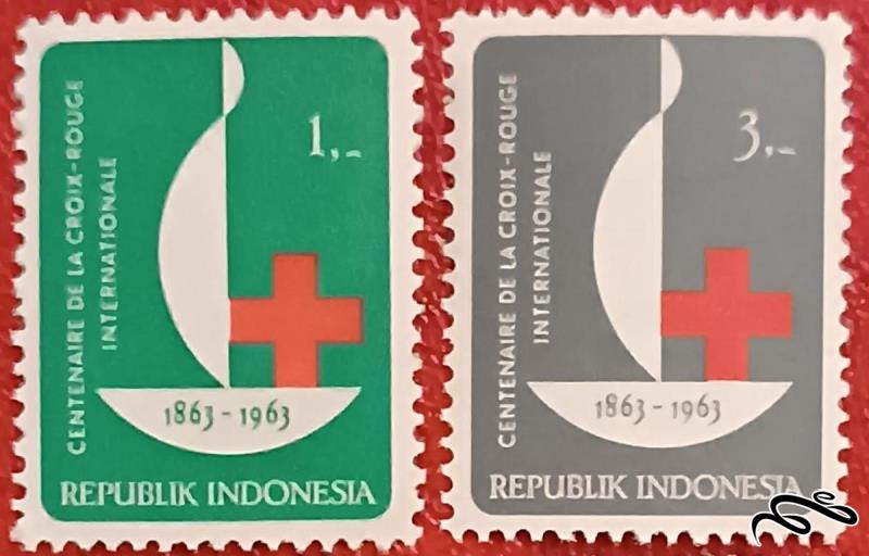 ۲ تمبر باارزش قدیمی ۱۹۶۳ اندونزی . صلیب سرخ (۹۳)۹