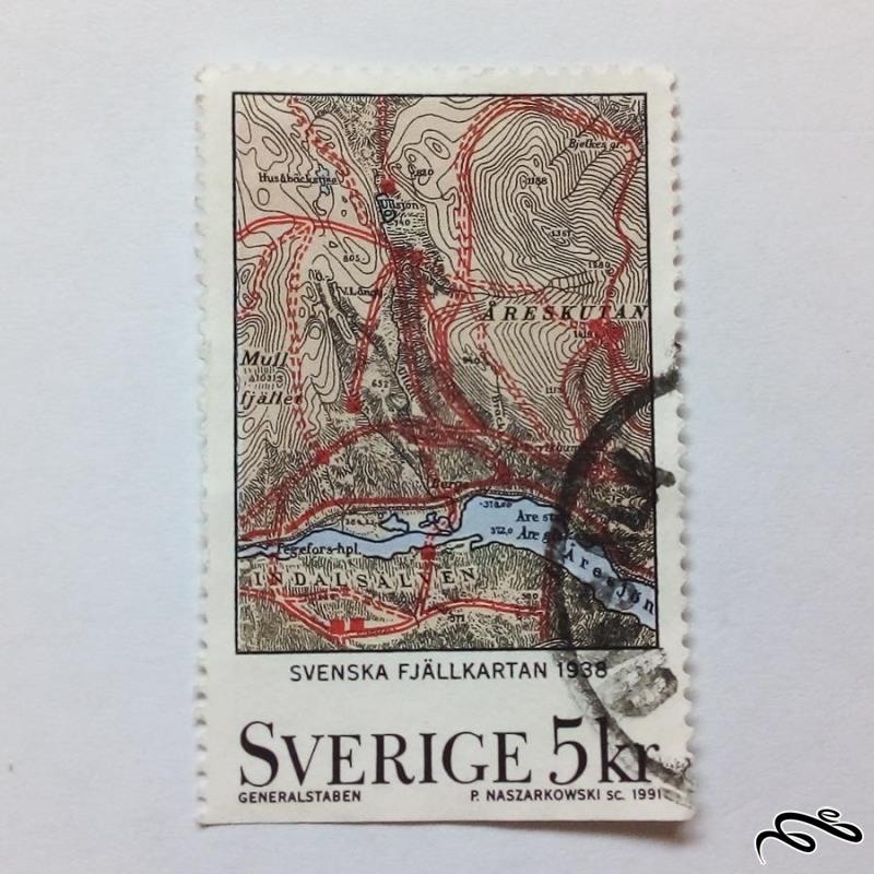 تمبر بااارزش قدیمی 1991 سوئد 1 طرف بیدندانه . نقشه . باطله (93)5