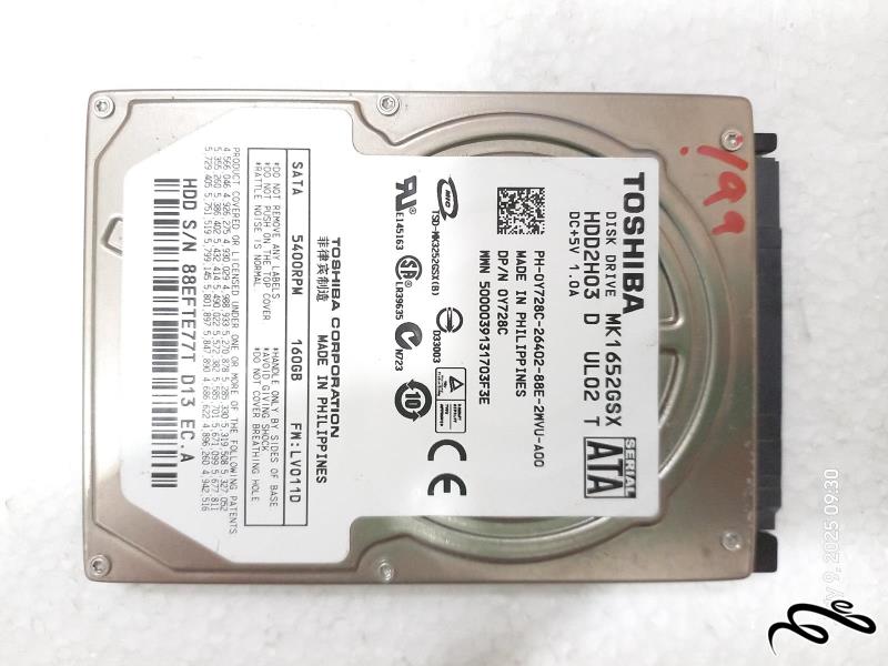 هارد لپ تاپ Toshiba MK1652GSX 160GB سلامت 99%