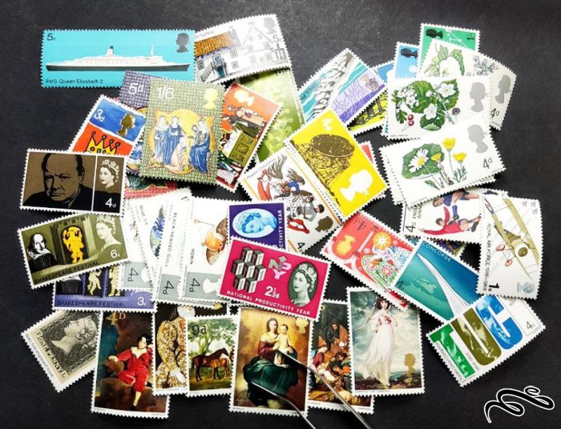 40 عدد تمبر ارزشمند انگلستان دهه ی 60 و 70 میلادی