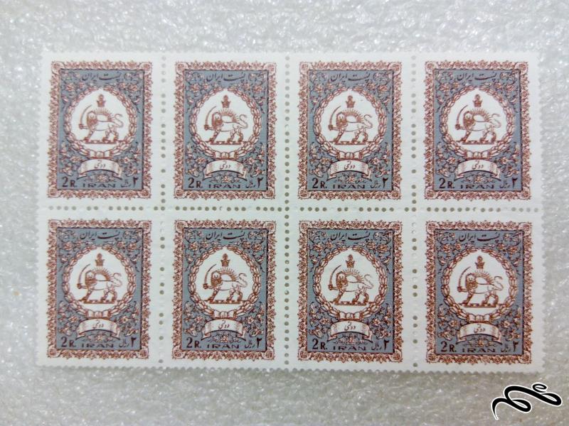 ۲ بلوک تمبر زیبای ۲ ریال دولتی پهلوی.شیروخورشید (۳۲)+ F