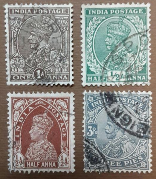 4 عدد تمبر بسیار آنتیک و قدیمی هند با تصویر جورج پنجم پادشاه انگلیس
