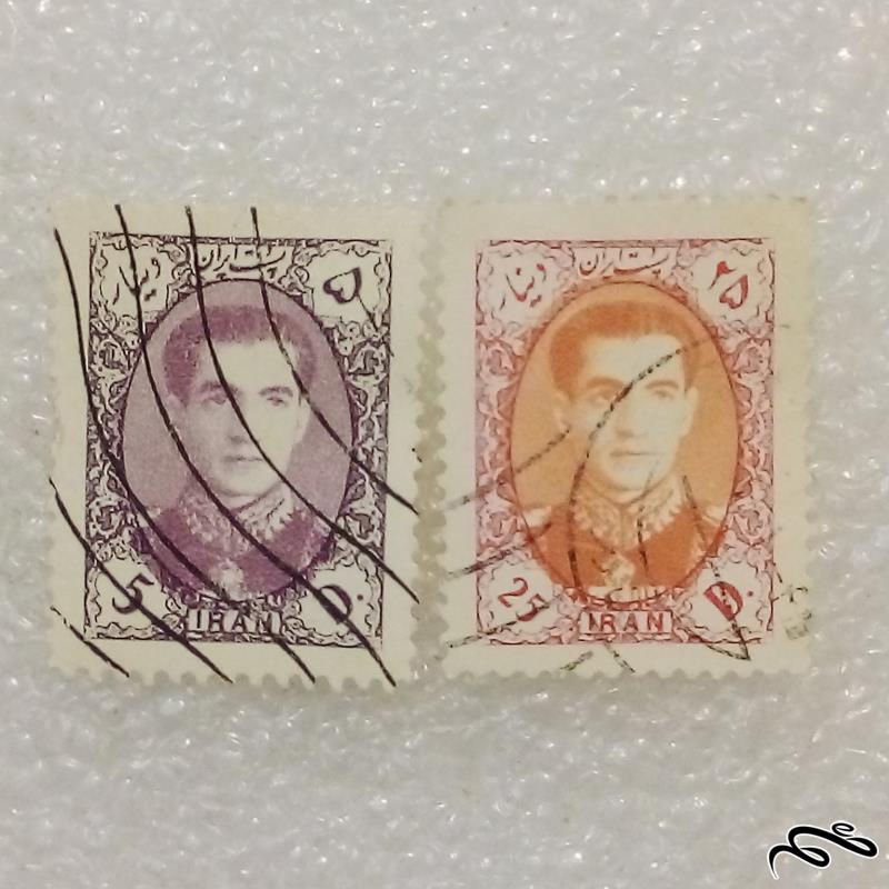 2 تمبر زیبای باارزش دیناری هشتم پستی پهلوی (95)0