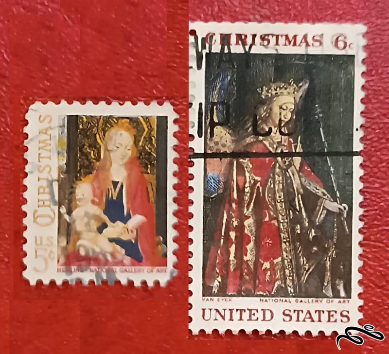 2 تمبر زیبای باارزش قدیمی 6 سنت امریکا . کریسمس (92)2