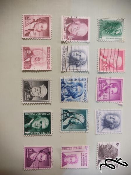 یک سری 15 تایی ارزشمند  تمبر از کشور آمریکا