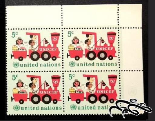 بلوک تمبر گوشه ورق کودکان باارزش 1966 سازمان ملل نیویورک (00)