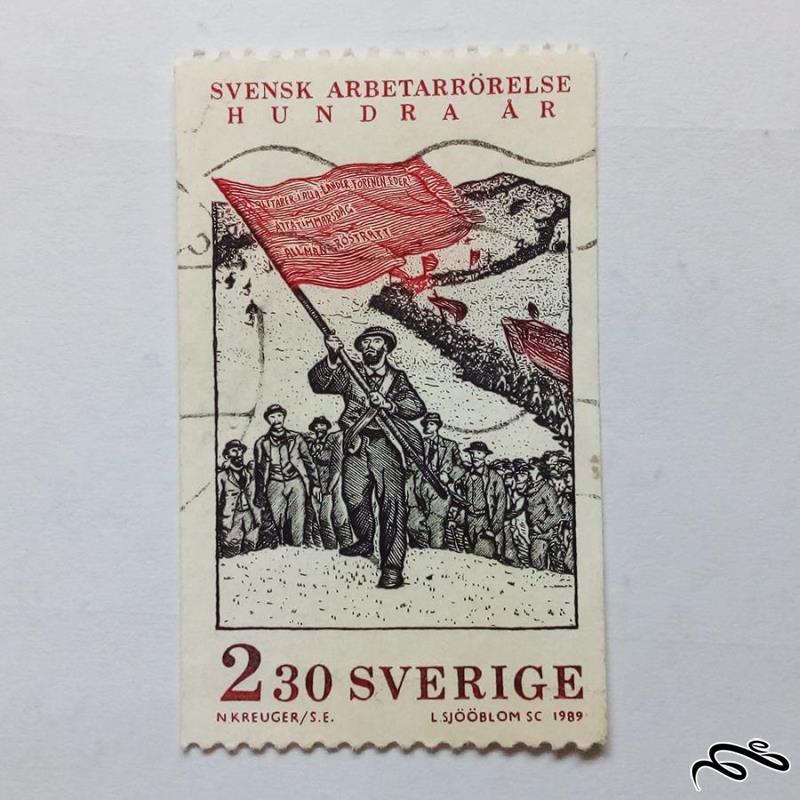 تمبر بااارزش قدیمی ۱۹۸۹ سوئد ۲ طرف بیدندانه . تظاهرات . باطله (۹۳)۵