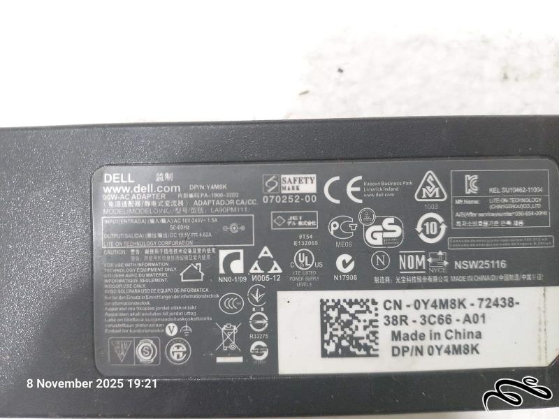 شارژر لپ تاپ 19.5 ولت 4.62 آمپر Dell کد 07025200. سالم و تست شده.غیر اصل هست. لط