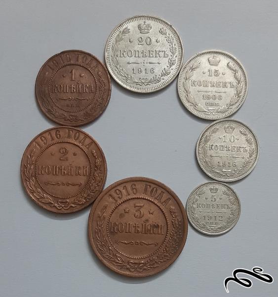 ست سکه های نقره و برنز امپراطوری روسیه