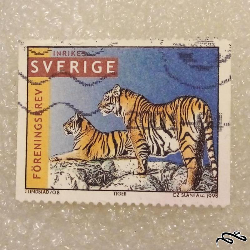 تمبر باارزش BREV سوئد ۱۹۹۸ بدون مبلغ و ۲ طرف بیدندانه . پلنگ.باطله (۹۳)۵