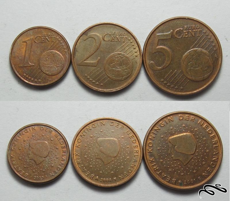مجموعه سکه های سنت یورو - هلند    بدون تکرار از یک سنت تا 5 سنت