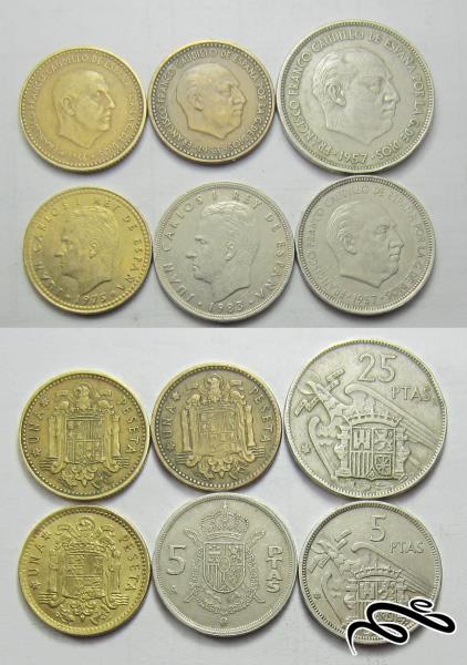 سری سکه های قدیمی اسپانیا    6 سکه از سال 1953 میلادی