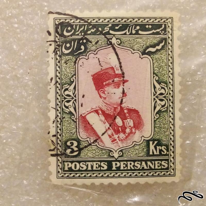 تمبر 1309 پهلوی 3 قران تاجگذاری رضاشاه باطله (96)0