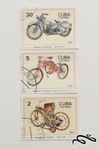 3 تمبر ارزشمند 1985 موتورسیکلت های اولیه کوبا (99)1+F