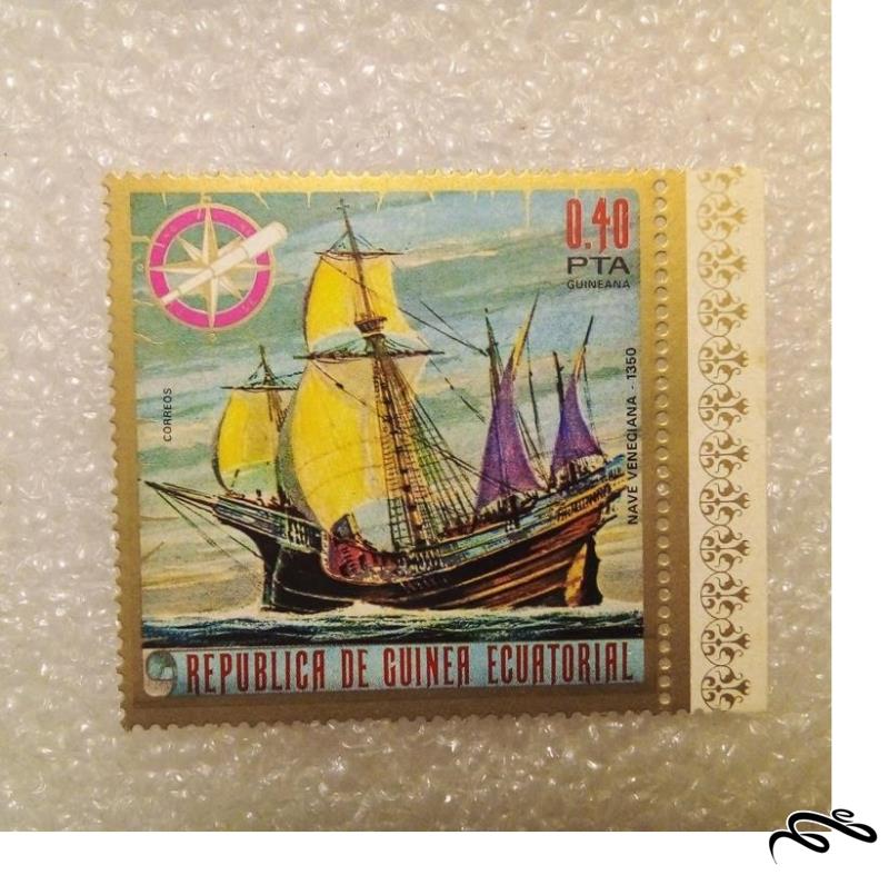 تمبر حاشیه ورق زیبای قدیمی گینه استوایی . کشتی (93)0