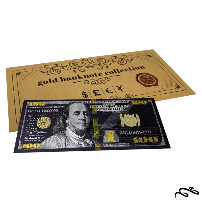 اسکناس 100 دلار مشکی روکش آب طلا