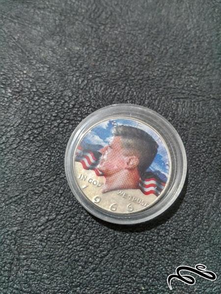 سکه نیم دلار نقره کندی ضرب رنگی 1966با کپسول