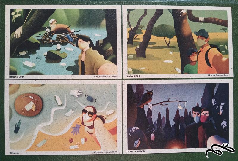 کرونا اسپانیا - کووید / شامل 6 کارت پستال و یکسری تمبر تک