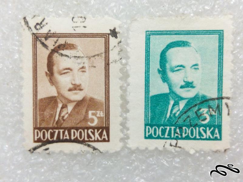 ۲ تمبر ارزشمند قدیمی لهستان باطله شخصیت (۹۷)۷