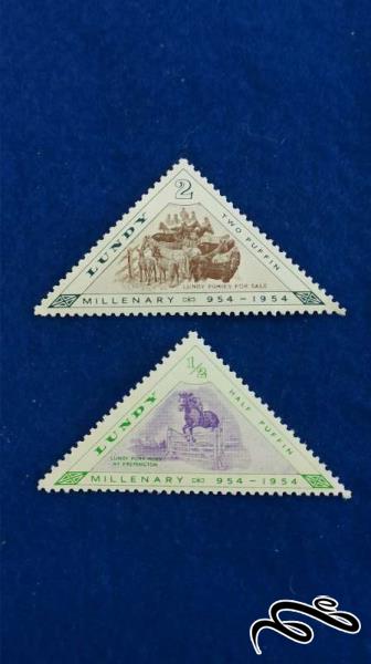 ست ۲ تمبر قدیمی مثلثی لاندی ۱۹۵۴ مهر نخورده