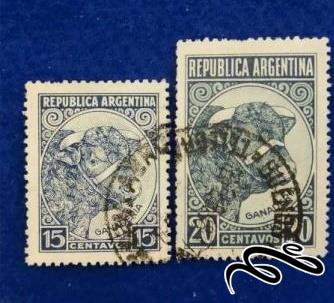 ۲ تمبر باارزش کلاسیک قدیمی ارژانتین .باطله (۹۵)۴
