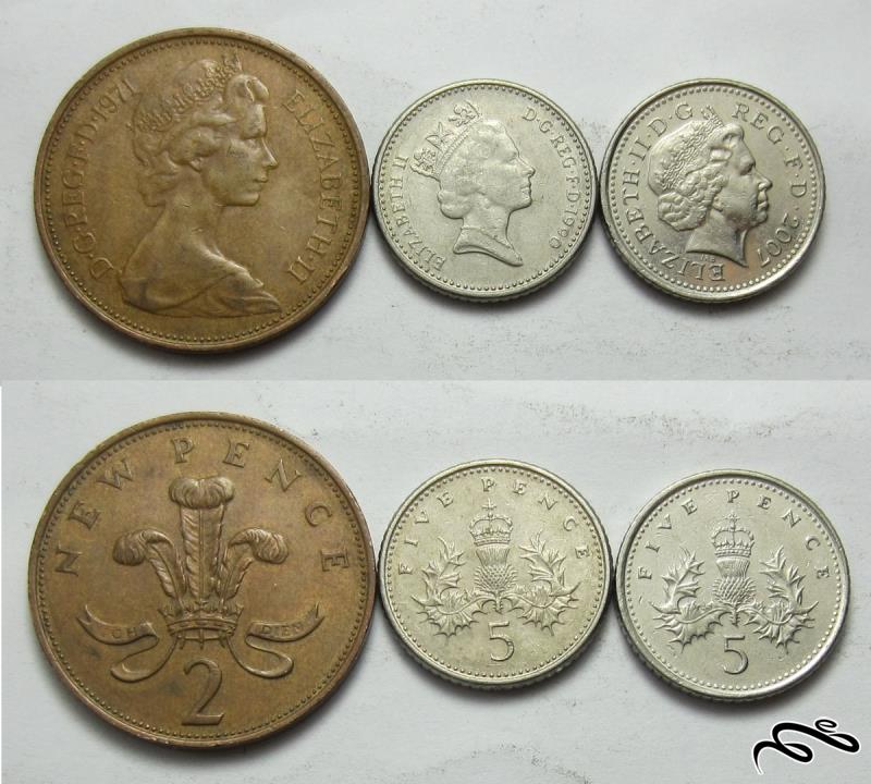 مجموعه 3 سکه قدیمی انگلستان (ملکه الیزابت دوم) بدون تکرار