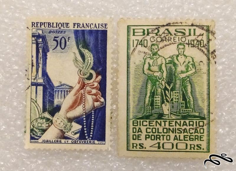 2 تمبر باارزش زیبای برزیل فرانسه .باطله (99)4