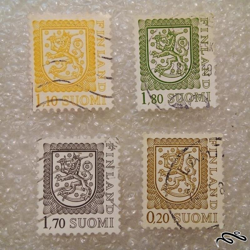 ۴ تمبر زیبای قدیمی صومی فنلاند . نماد کشور . باطله (۳)۶/۷