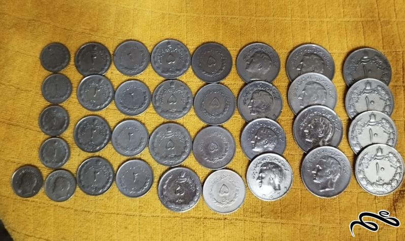 ۳۴ عدد سکه خاص و گلچین شده از محمدرضا پهلوی مطابق تصویر