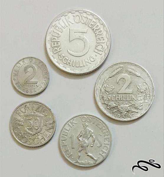ست ارزشمند سکه های اتریش 1947