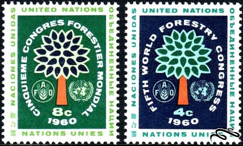 ۲ تمبر باارزش ۱۹۶۰ سازمان ملل World Forestry Congress, Seattle نیویورک (۹۴)۷