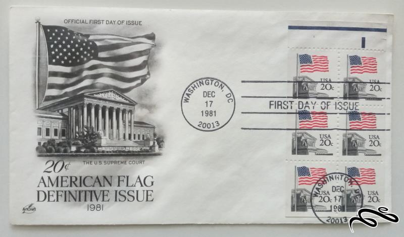 پاکت مهر روز امریکا / تمبرهای قطعی پرچم آمریکا ۱۹۸۱ / فلپ باز