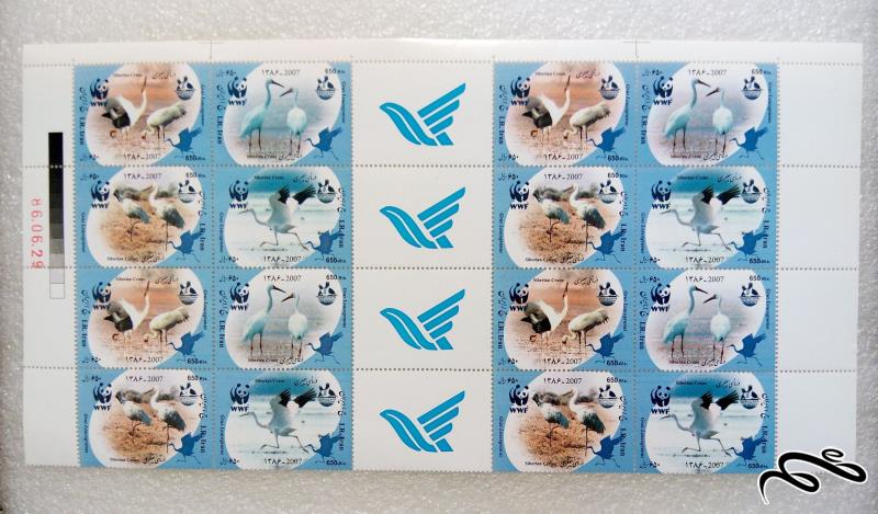 بلوک تمبر زیبای گوشه ورق ۱۳۸۶ درنای سیبری (۶۰)+ F